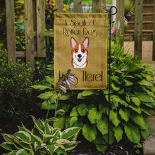 Load image into Gallery viewer, Red Corgi Spoiled Dog Lives Here Garden Flag – Funny Gold Background Dog Decor BB1502GF