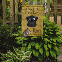 Load image into Gallery viewer, Black Pug Spoiled Dog Lives Here Garden Flag – Funny Gold Background Dog Decor BB1511GF