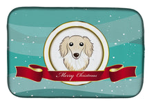 Load image into Gallery viewer, Longhair Creme Dachshund Merry Christmas Dish Drying Mat – Absorbent, Artistic Kitchen Essentials BB1522DDM