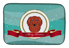 Load image into Gallery viewer, Longhair Red Dachshund Merry Christmas Dish Drying Mat – Absorbent, Artistic Kitchen Essentials BB1524DDM