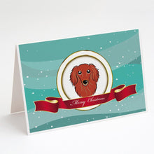 Load image into Gallery viewer, Longhair Red Dachshund Merry Christmas Greeting Cards -  Blank Note Cards – 8-Pack of Artist-Designed Cards with Envelopes