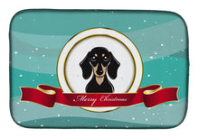Load image into Gallery viewer, Smooth Black and Tan Dachshund Merry Christmas Dish Drying Mat – Absorbent, Artistic Kitchen Essentials BB1525DDM