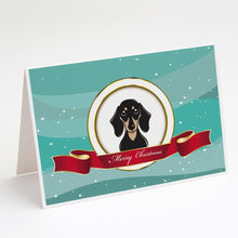 Load image into Gallery viewer, Smooth Black and Tan Dachshund Merry Christmas Greeting Cards -  Blank Note Cards – 8-Pack of Artist-Designed Cards with Envelopes