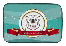 Load image into Gallery viewer, White English Bulldog  Merry Christmas Dish Drying Mat – Absorbent, Artistic Kitchen Essentials BB1530DDM