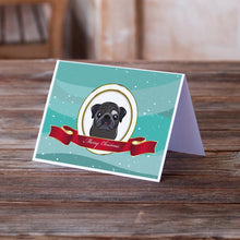 Load image into Gallery viewer, Black Pug Merry Christmas Greeting Cards -  Blank Note Cards – 8-Pack of Artist-Designed Cards with Envelopes