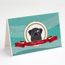 Load image into Gallery viewer, Black Pug Merry Christmas Greeting Cards -  Blank Note Cards – 8-Pack of Artist-Designed Cards with Envelopes