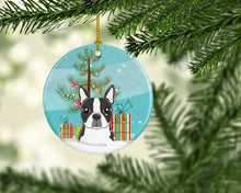Load image into Gallery viewer, Christmas Tree and Boston Terrier Ornament - Round Ceramic Ornament – Artist-Designed Keepsake Decoration BB1575CO1