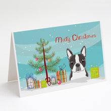 Load image into Gallery viewer, Christmas Tree and Boston Terrier Greeting Cards -  Blank Note Cards – 8-Pack of Artist-Designed Cards with Envelopes