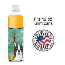 Load image into Gallery viewer, Christmas Tree and Boston Terrier Slim Can Hugger – Fun &amp; Functional Drink Coolers BB1575MUK