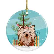 Load image into Gallery viewer, Christmas Tree and Yorkie Yorkishire Terrier Ornament - Round Ceramic Ornament – Artist-Designed Keepsake Decoration BB1576CO1