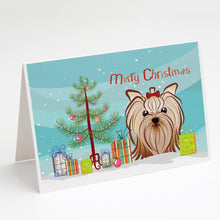 Load image into Gallery viewer, Christmas Tree and Yorkie Yorkishire Terrier Greeting Cards -  Blank Note Cards – 8-Pack of Artist-Designed Cards with Envelopes