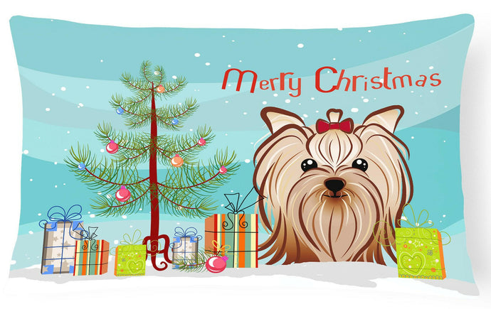 Christmas Tree and Yorkie Yorkshire Terrier Fabric Decorative Pillow BB1576PW1216
