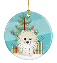Load image into Gallery viewer, Christmas Tree and Pomeranian Ornament - Round Ceramic Ornament – Artist-Designed Keepsake Decoration BB1579CO1