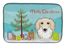 Load image into Gallery viewer, Christmas Tree and Longhair Creme Dachshund Dish Drying Mat – Absorbent, Artistic Kitchen Essentials BB1584DDM