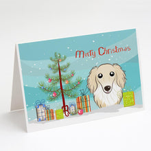 Load image into Gallery viewer, Christmas Tree and Longhair Creme Dachshund Greeting Cards -  Blank Note Cards – 8-Pack of Artist-Designed Cards with Envelopes