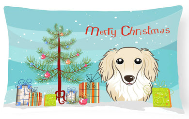 Christmas Tree and Longhair Creme Dachshund Fabric Decorative Pillow BB1584PW1216