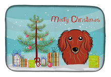 Load image into Gallery viewer, Christmas Tree and Longhair Red Dachshund Dish Drying Mat – Absorbent, Artistic Kitchen Essentials BB1586DDM