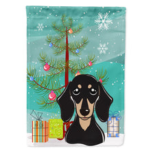 Load image into Gallery viewer, Christmas Tree and Smooth Black and Tan Dachshund Flag Canvas House Size BB1587CHF