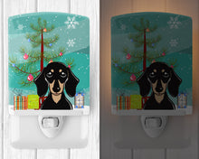 Load image into Gallery viewer, Christmas Tree and Smooth Black and Tan Dachshund Ceramic Night Light BB1587CNL