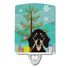 Load image into Gallery viewer, Christmas Tree and Smooth Black and Tan Dachshund Ceramic Night Light BB1587CNL