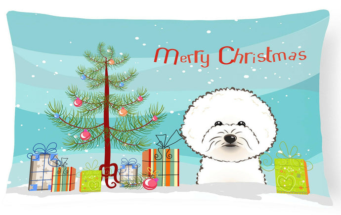 Christmas Tree and Bichon Frise Fabric Decorative Pillow BB1589PW1216