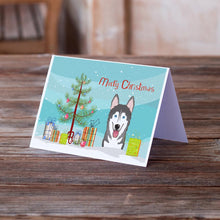 Load image into Gallery viewer, Christmas Tree and Alaskan Malamute Greeting Cards -  Blank Note Cards – 8-Pack of Artist-Designed Cards with Envelopes