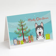 Load image into Gallery viewer, Christmas Tree and Alaskan Malamute Greeting Cards -  Blank Note Cards – 8-Pack of Artist-Designed Cards with Envelopes