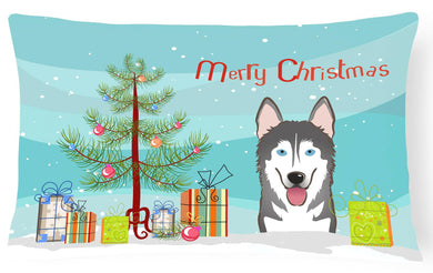 Christmas Tree and Alaskan Malamute Fabric Decorative Pillow BB1590PW1216