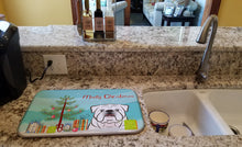 Load image into Gallery viewer, Christmas Tree and White English Bulldog  Dish Drying Mat – Absorbent, Artistic Kitchen Essentials BB1592DDM