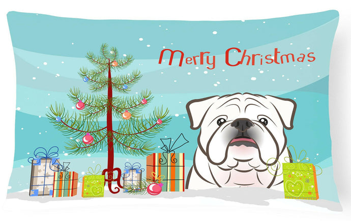 Christmas Tree and White English Bulldog  Fabric Decorative Pillow BB1592PW1216