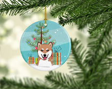 Load image into Gallery viewer, Christmas Tree and Shiba Inu Ornament - Round Ceramic Ornament – Artist-Designed Keepsake Decoration BB1597CO1