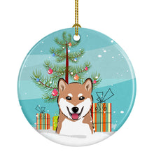Load image into Gallery viewer, Christmas Tree and Shiba Inu Ornament - Round Ceramic Ornament – Artist-Designed Keepsake Decoration BB1597CO1