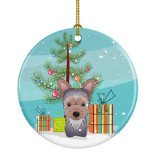 Load image into Gallery viewer, Christmas Tree and Yorkie Puppy Ornament - Round Ceramic Ornament – Artist-Designed Keepsake Decoration BB1604CO1