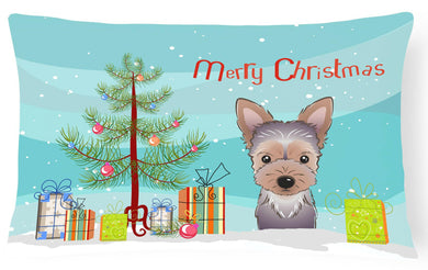 Christmas Tree and Yorkie Puppy Fabric Decorative Pillow BB1604PW1216