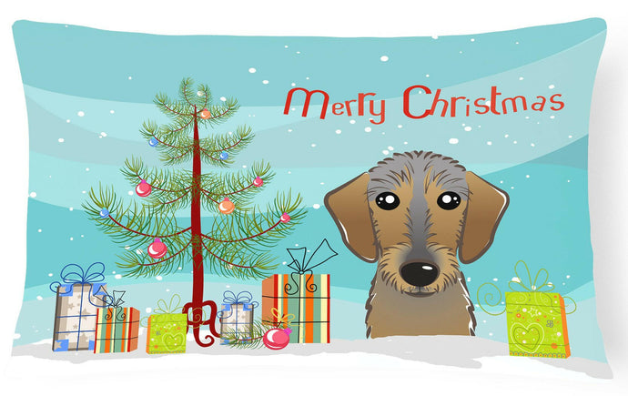 Christmas Tree and Wirehaired Dachshund Fabric Decorative Pillow BB1605PW1216
