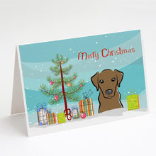 Load image into Gallery viewer, Christmas Tree and Chocolate Labrador Greeting Cards -  Blank Note Cards – 8-Pack of Artist-Designed Cards with Envelopes