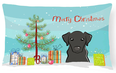 Christmas Tree and Black Labrador Fabric Decorative Pillow BB1607PW1216