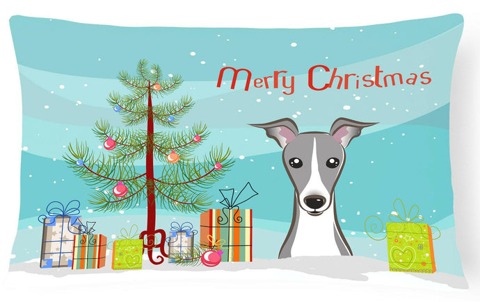 Christmas Tree and Italian Greyhound Fabric Decorative Pillow BB1608PW1216
