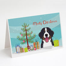 Load image into Gallery viewer, Christmas Tree and Bernese Mountain Dog Greeting Cards -  Blank Note Cards – 8-Pack of Artist-Designed Cards with Envelopes