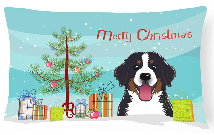 Christmas Tree and Bernese Mountain Dog Fabric Decorative Pillow BB1609PW1216