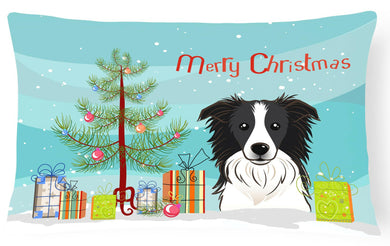 Christmas Tree and Border Collie Fabric Decorative Pillow BB1613PW1216