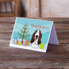 Load image into Gallery viewer, Christmas Tree and Basset Hound Greeting Cards -  Blank Note Cards – 8-Pack of Artist-Designed Cards with Envelopes