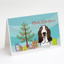 Load image into Gallery viewer, Christmas Tree and Basset Hound Greeting Cards -  Blank Note Cards – 8-Pack of Artist-Designed Cards with Envelopes