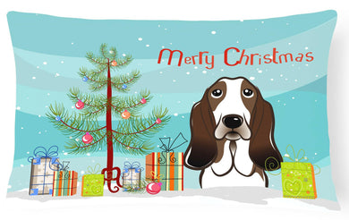Christmas Tree and Basset Hound Fabric Decorative Pillow BB1615PW1216