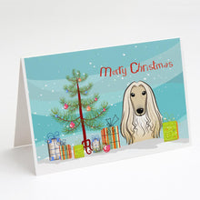 Load image into Gallery viewer, Christmas Tree and Afghan Hound Greeting Cards -  Blank Note Cards – 8-Pack of Artist-Designed Cards with Envelopes