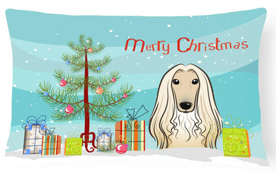 Christmas Tree and Afghan Hound Fabric Decorative Pillow BB1616PW1216