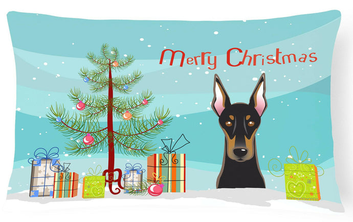 Christmas Tree and Doberman Fabric Decorative Pillow BB1617PW1216