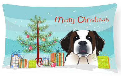 Christmas Tree and Saint Bernard Fabric Decorative Pillow BB1618PW1216