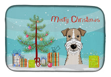 Load image into Gallery viewer, Christmas Tree and Wire Haired Fox Terrier Dish Drying Mat – Absorbent, Artistic Kitchen Essentials BB1619DDM