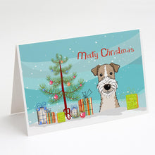 Load image into Gallery viewer, Christmas Tree and Wire Haired Fox Terrier Greeting Cards -  Blank Note Cards – 8-Pack of Artist-Designed Cards with Envelopes